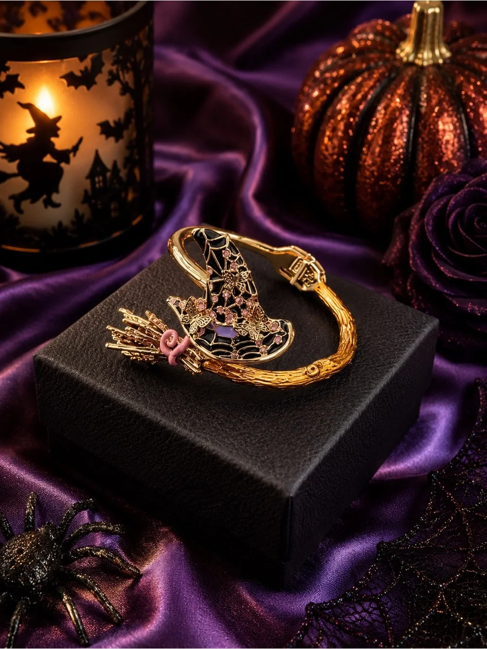 Authentic Betsey Johnson New Release Witch Hat and Broom Hinged Bracelet NWT 🧡🖤 - Picture 3 of 6